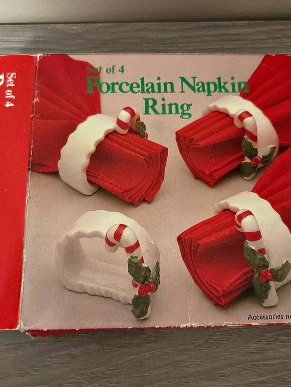 Vintage Set Of 4 Porcelain Candy Cane Napkin Rings